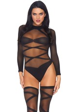 Leg Avenue 2Pc. Opaque Sheer Criss Cross Body Suit And Matching O/S BLACK