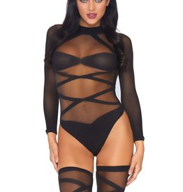 Leg Avenue 2Pc. Opaque Sheer Criss Cross Body Suit And Matching O/S BLACK