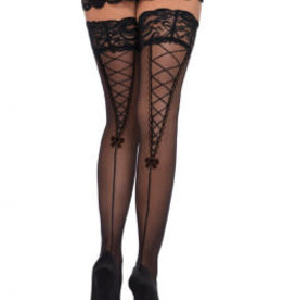Leg Avenue Stay Up Lace Top Sheer Thigh Highs With Faux Lace - One Size - Black