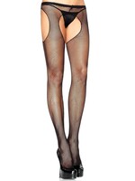 Leg Avenue Fishnet Suspender Pantyhose - Black - Plus Size