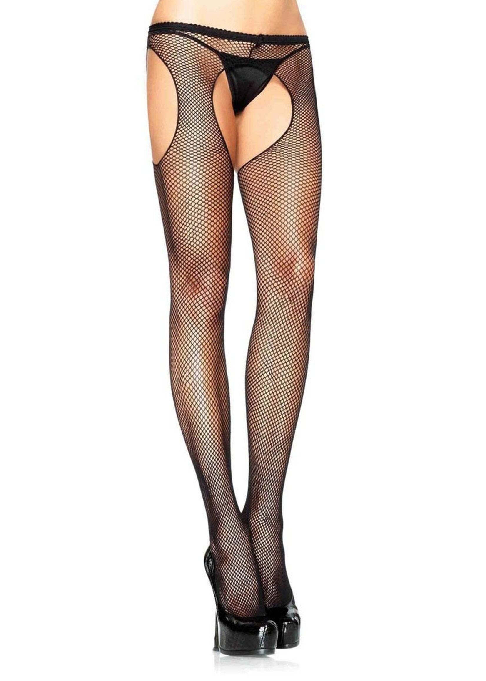 Leg Avenue Fishnet Suspender Pantyhose - Black - Plus Size
