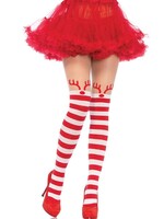 Leg Avenue Rudolph reindeer opaque striped pantyhose w/sheer thigh high O/S
