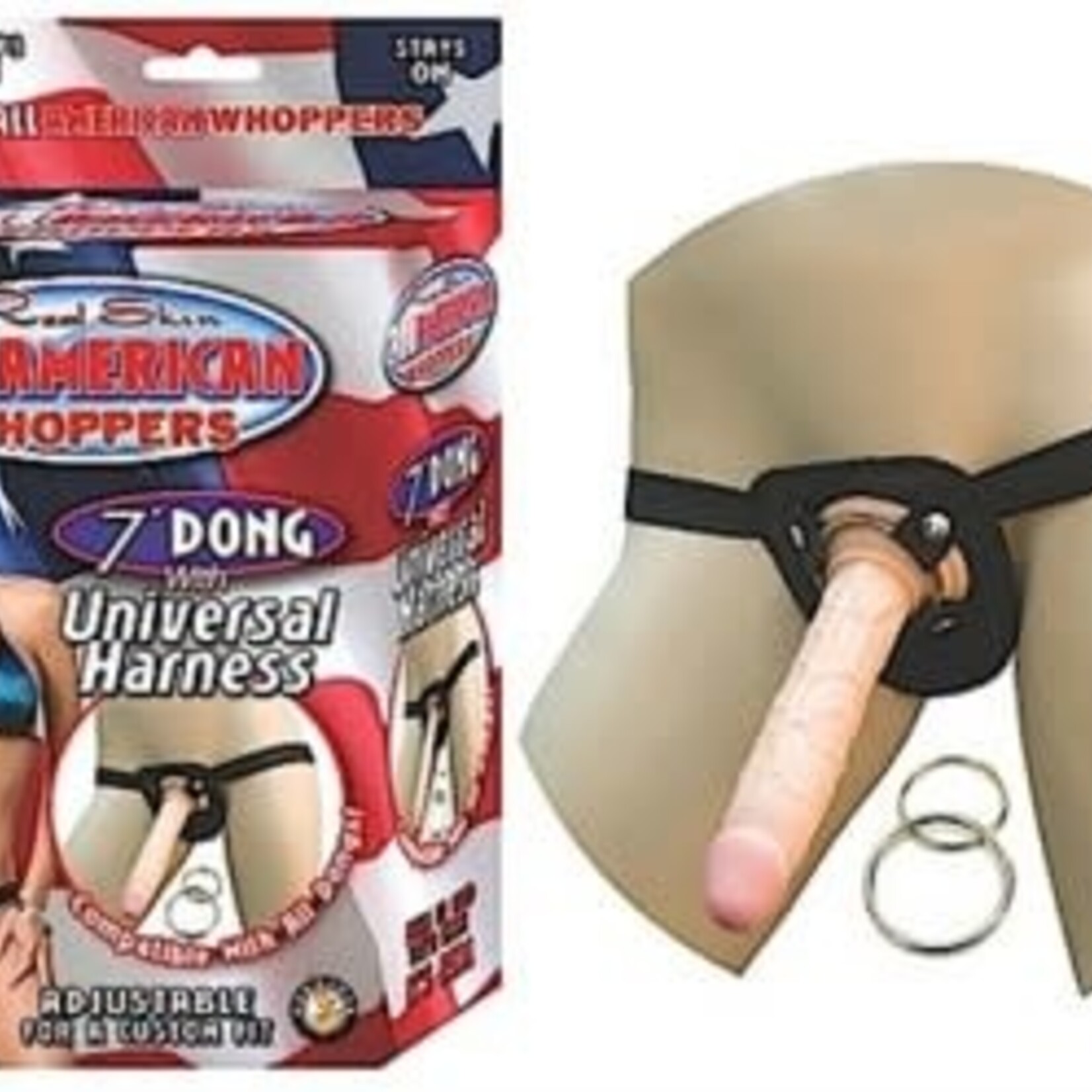 NassToys All American Whoppers 7-Inch Dong With Universal Harness-Flesh
