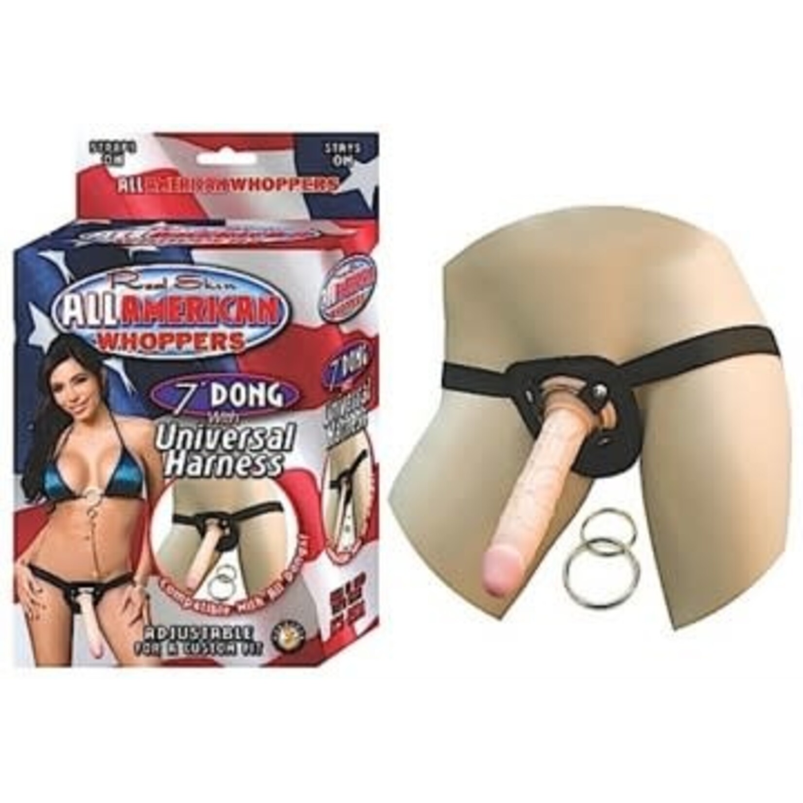 NassToys All American Whoppers 7-Inch Dong With Universal Harness-Flesh