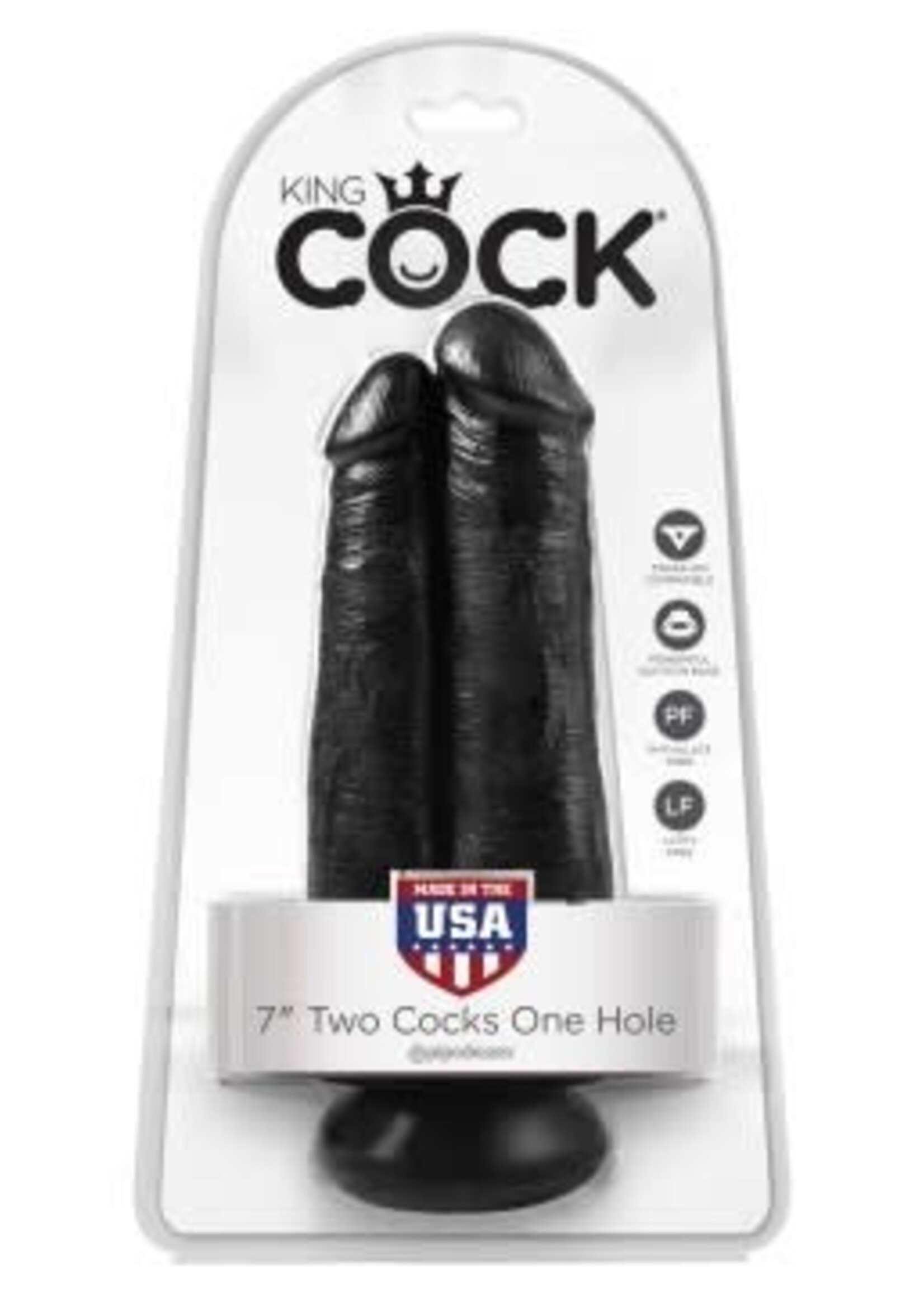 Pipedream King Cock 7" Two Cocks One Hole - Black