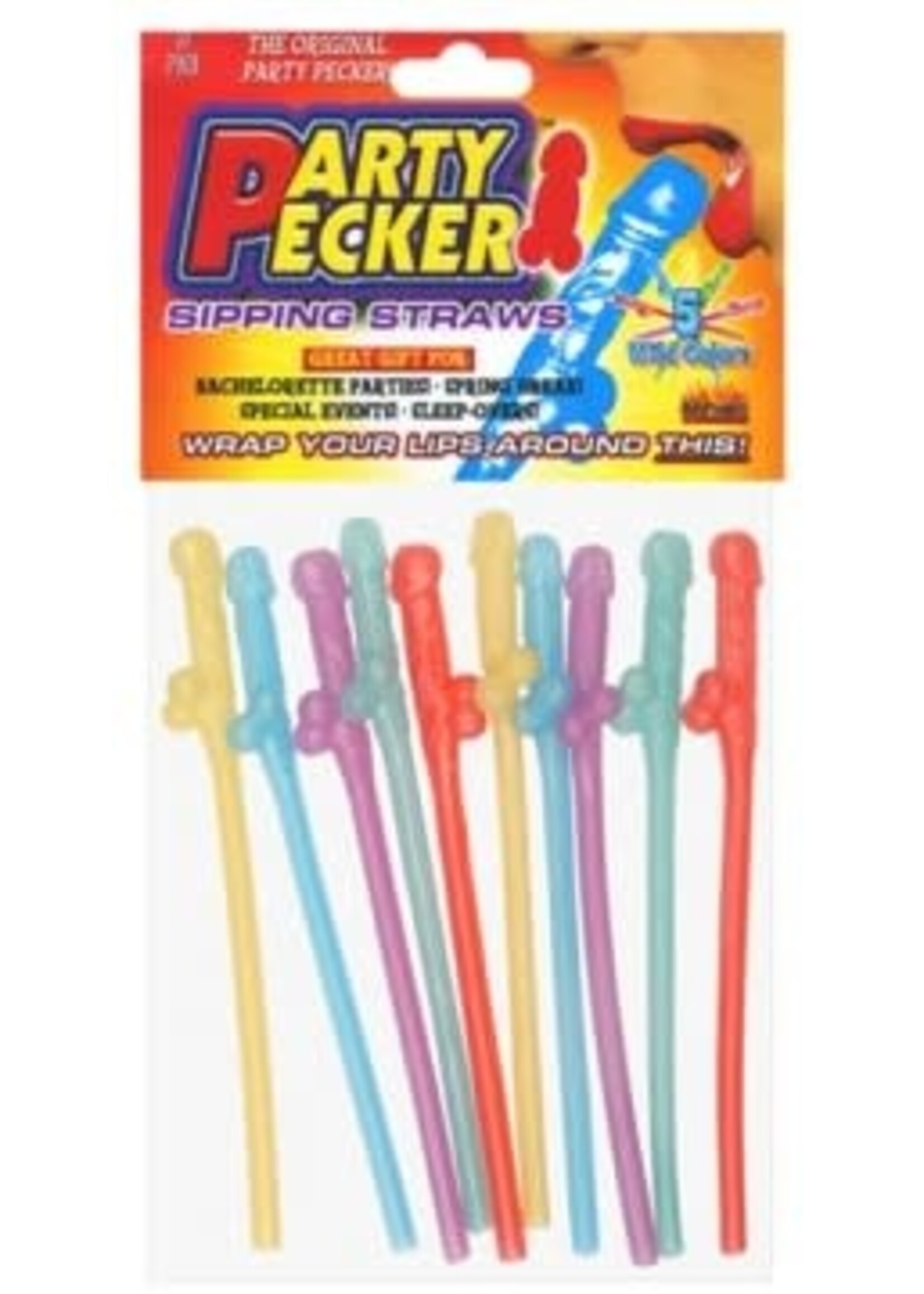 HOTT PRODUCTS Party Pecker Sipping Straws 10 Pc Bag - 5 Assorted Colors