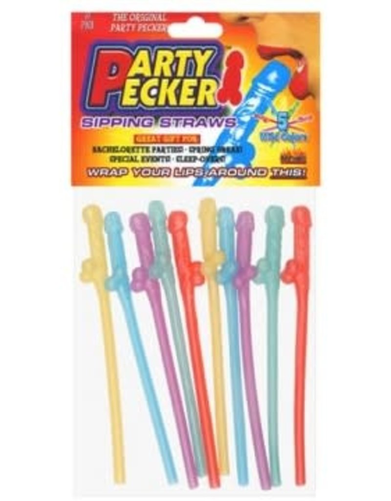 HOTT PRODUCTS Party Pecker Sipping Straws 10 Pc Bag - 5 Assorted Colors