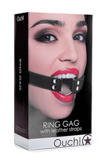 Shots Ouch! Ring Gag With Leather Straps - Black