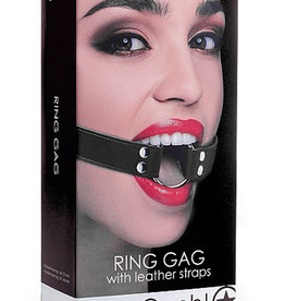 Shots Ouch! Ring Gag With Leather Straps - Black