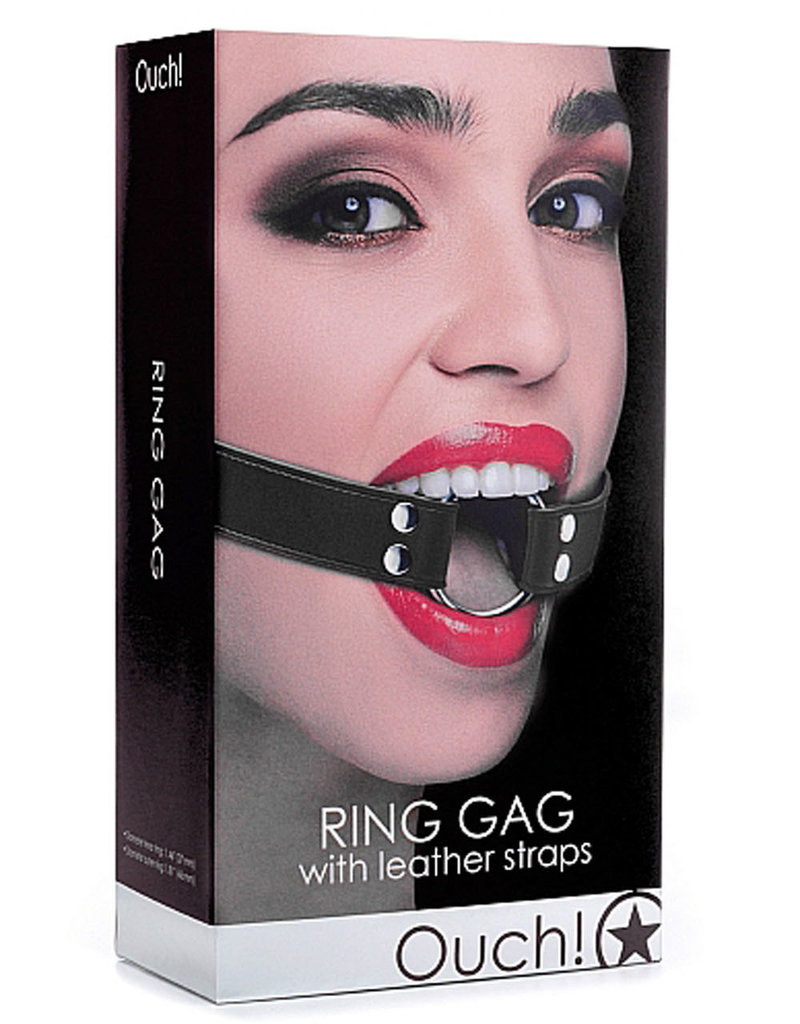 Shots Ouch! Ring Gag With Leather Straps - Black
