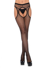 Leg Avenue Fishnet Suspender Hose With Scalloped Trim - One Size - Black