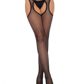 Leg Avenue Fishnet Suspender Hose With Scalloped Trim - One Size - Black