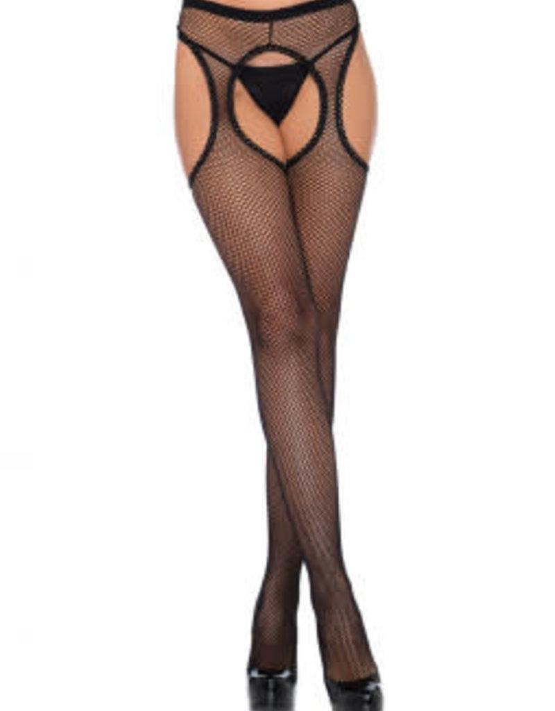 Leg Avenue Fishnet Suspender Hose With Scalloped Trim - One Size - Black