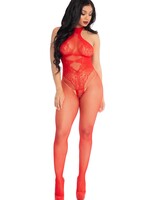 Leg Avenue Seamless Fishnet Bodystocking - Red - OS
