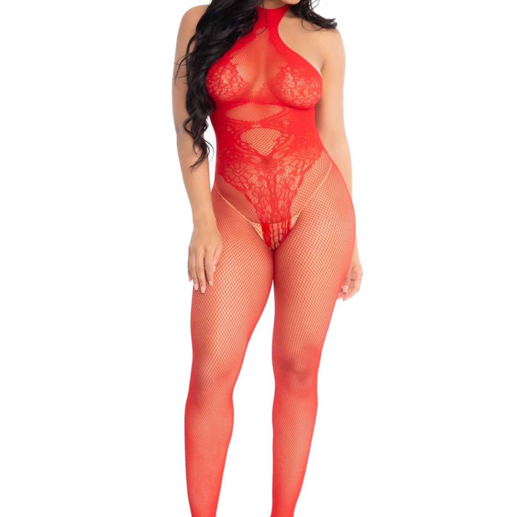 Leg Avenue Seamless Fishnet Bodystocking - Red - OS