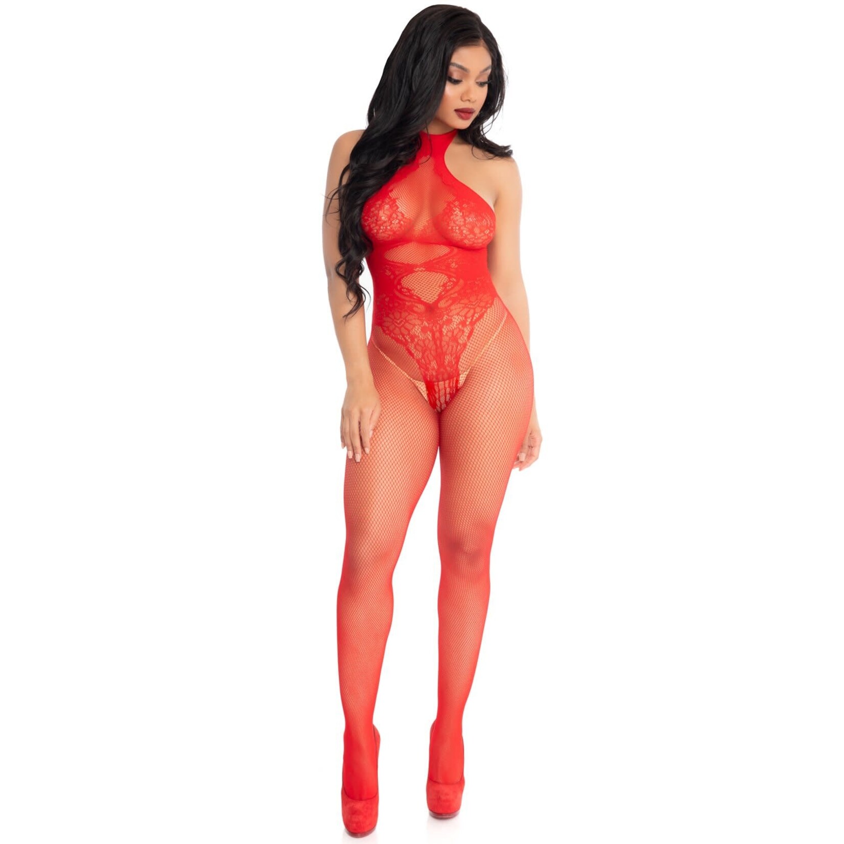 Leg Avenue Seamless Fishnet Bodystocking - Red - OS