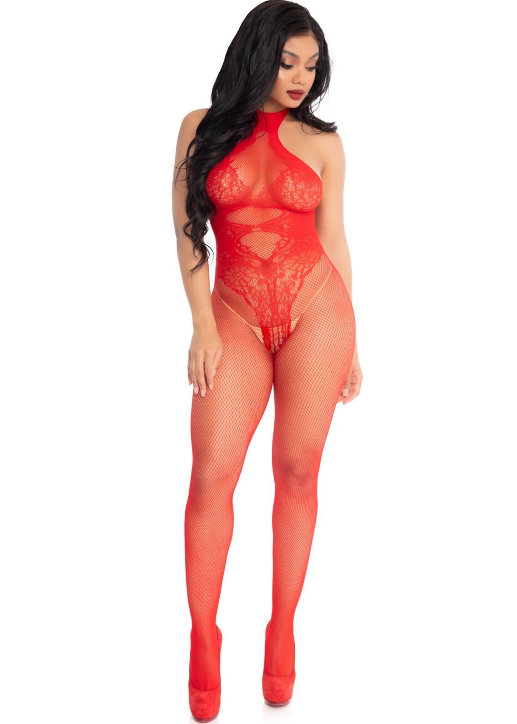 Leg Avenue Seamless Fishnet Bodystocking - Red - OS