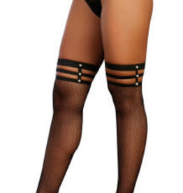 Dreamgirl Strappy Fishnet Thigh High - One Size - Black