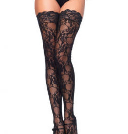 Leg Avenue Stay Up Floral Lace Thigh Highs - One Size - Black