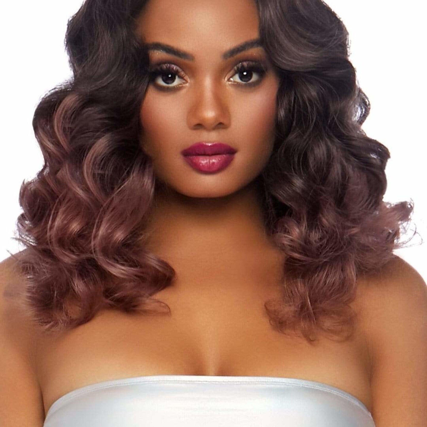 Leg Avenue Curly Ombre Long Bob Wig - Mauve