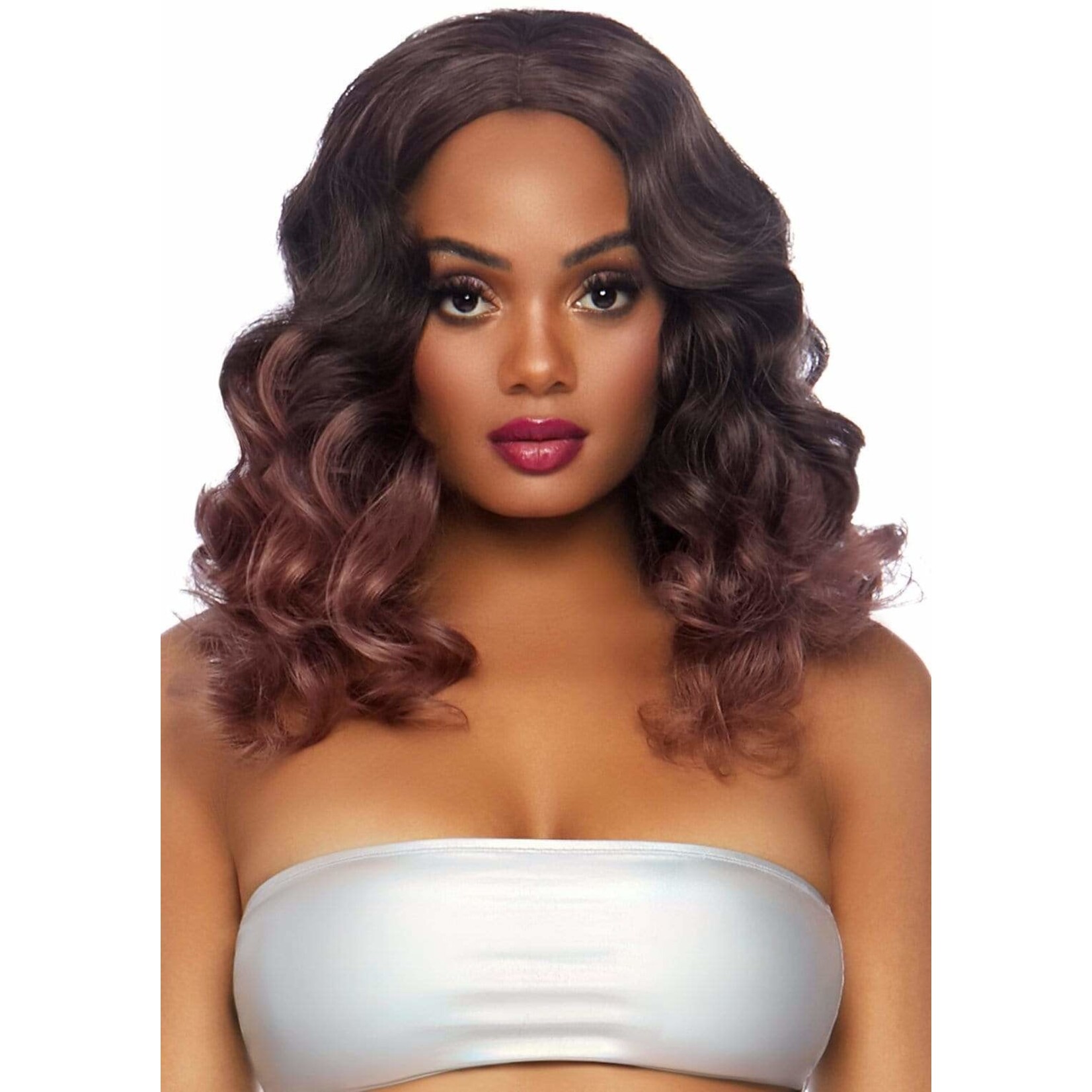Leg Avenue Curly Ombre Long Bob Wig - Mauve