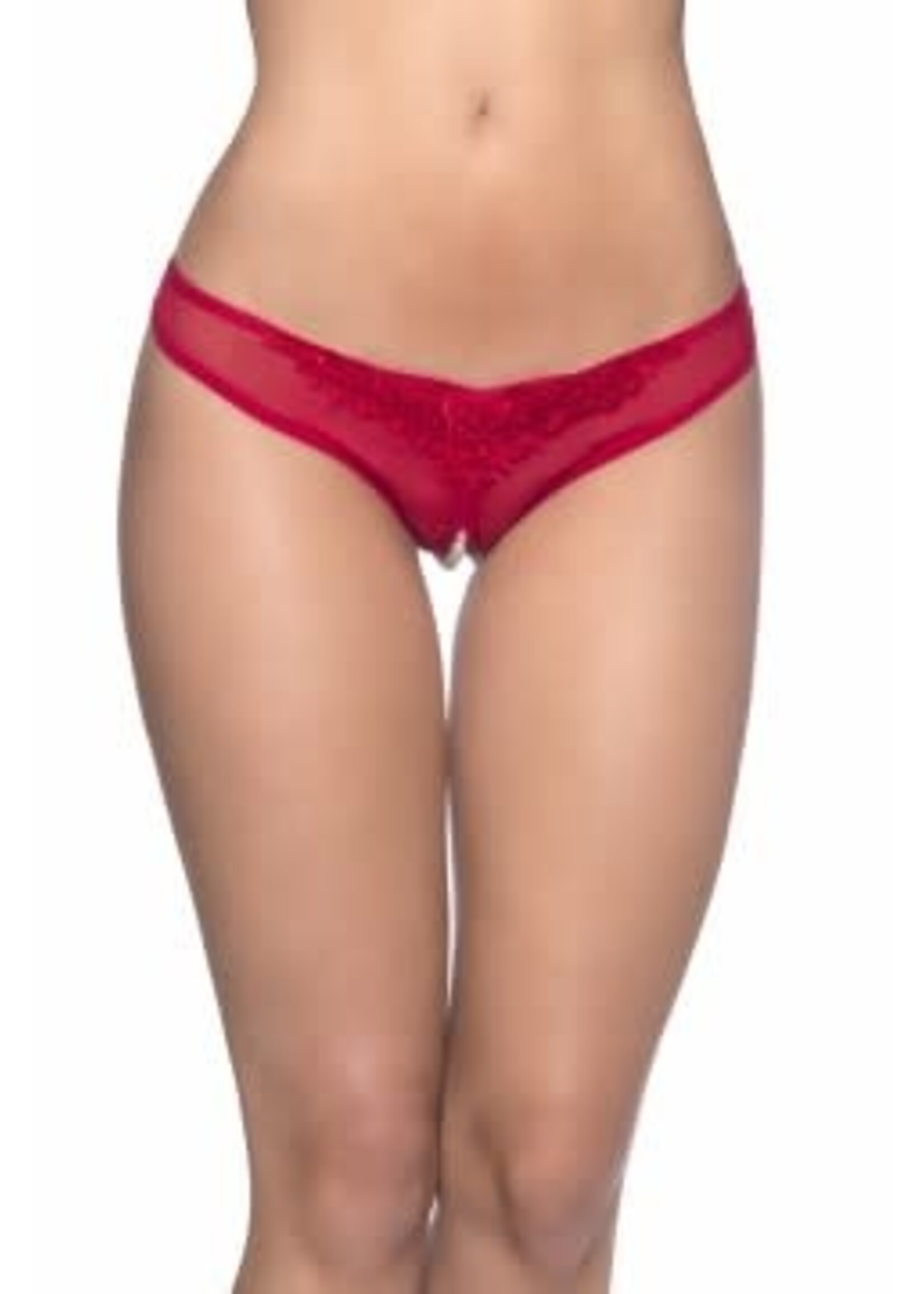 Oh La La Cheri Crotchless Thong With Pearls - One Size