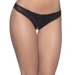 Oh La La Cheri Crotchless Thong With Pearls - 1x/2x - Black