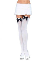 Leg Avenue Nylon Over The Knee W/Bow O/S WHITE/BLACK