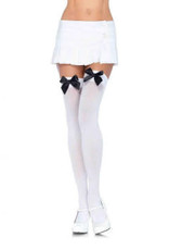 Leg Avenue Nylon Over The Knee W/Bow O/S WHITE/BLACK