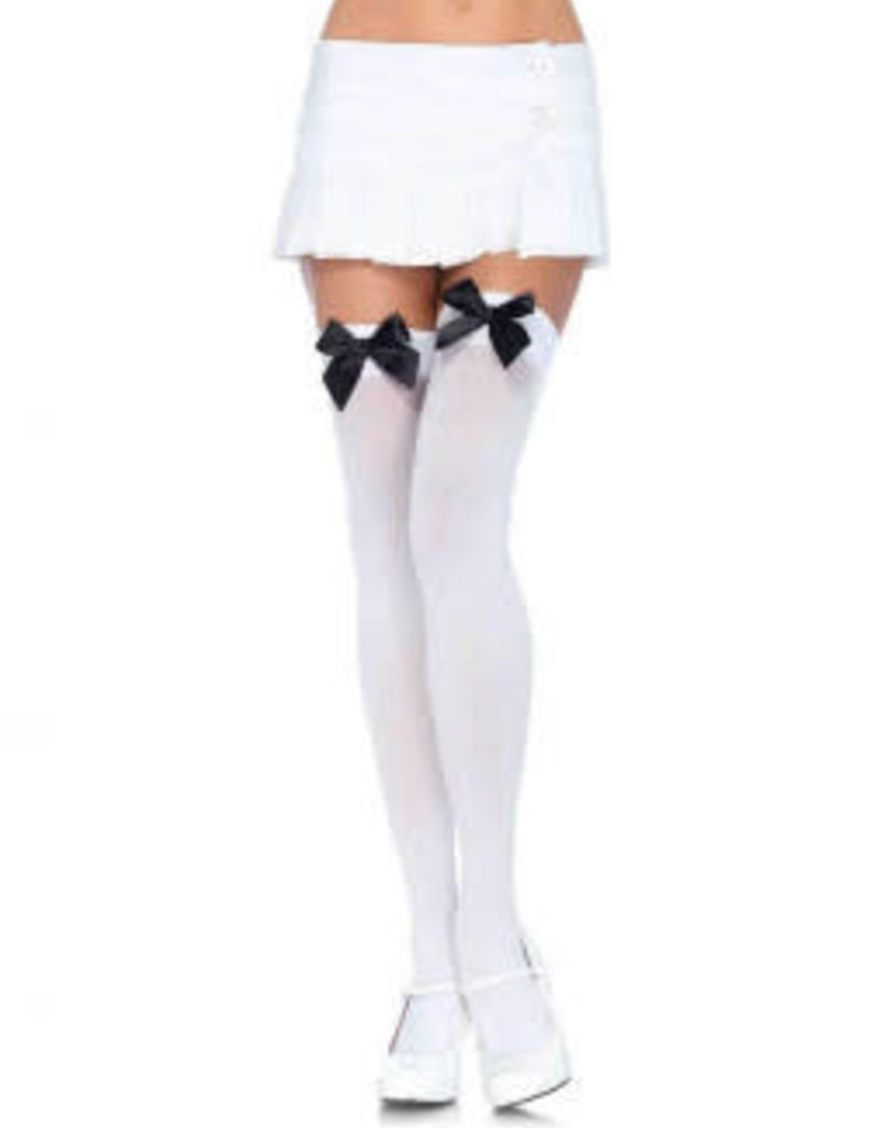 Leg Avenue Nylon Over The Knee W/Bow O/S WHITE/BLACK