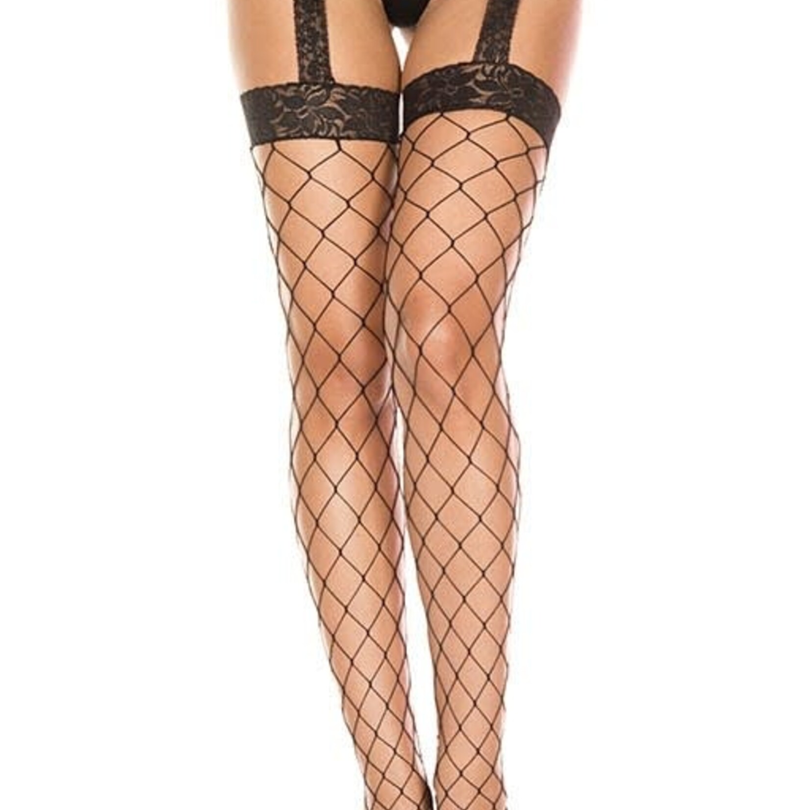 Music Legs Lace top diamond net spandex garterbelt stockings - OS