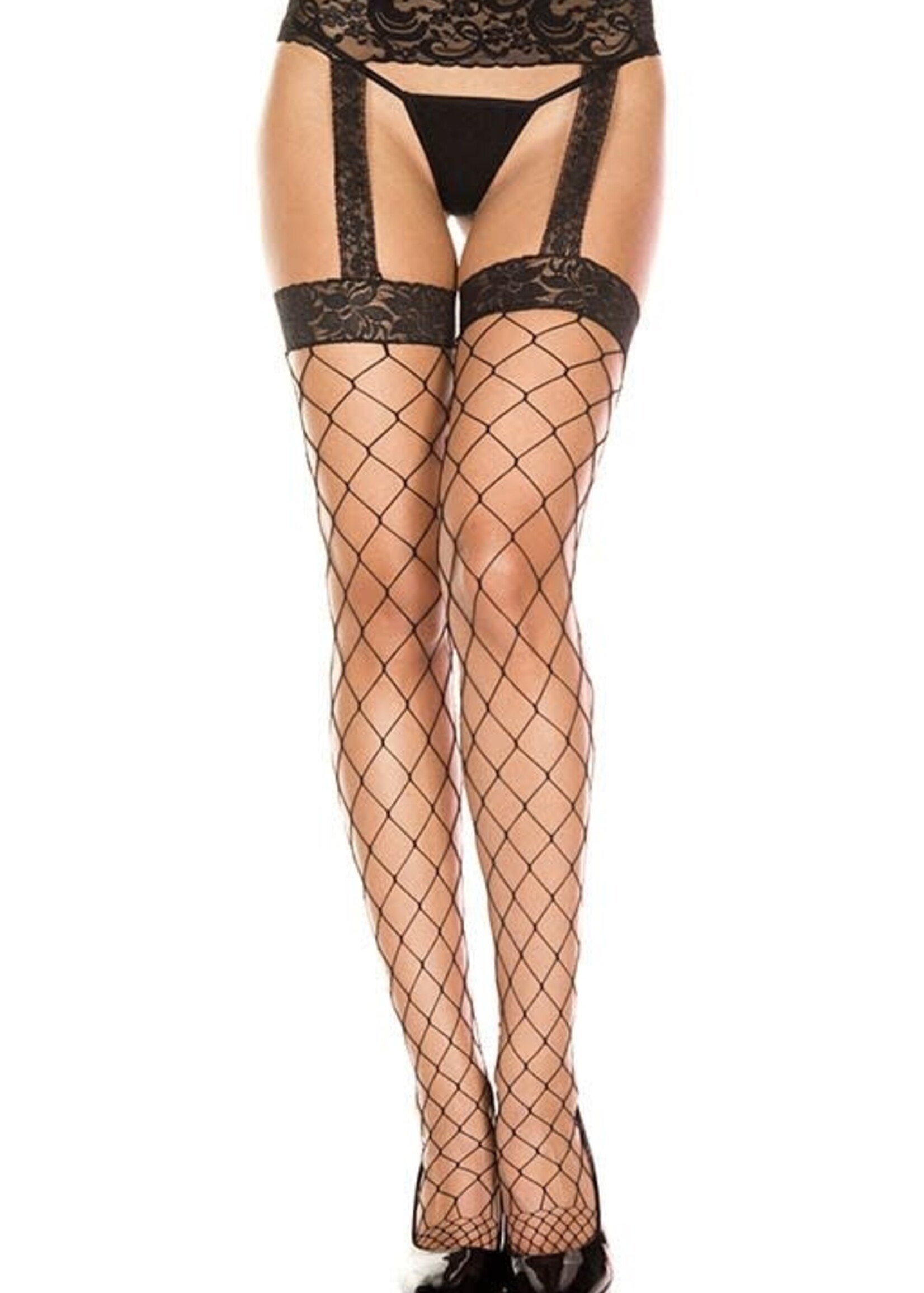 Music Legs Lace top diamond net spandex garterbelt stockings - OS