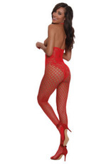 Dreamgirl Open Cup Bodystocking - One Size - Lipstick Red