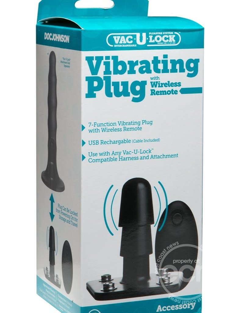 Doc Johnson Vac-U-Lock - Vibrating Plug With Snaps & Wireless Remote - Black