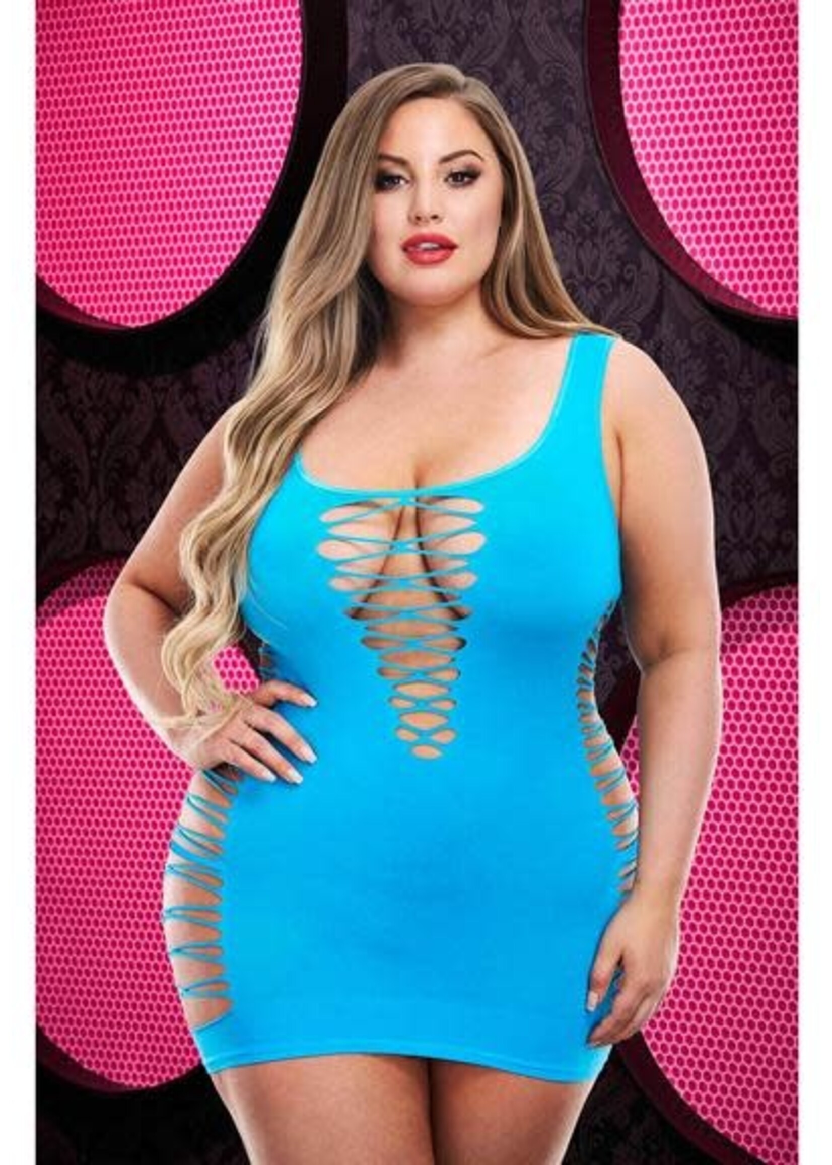LapDance CRISS-CROSS MINI DRESS - NEON BLUE - XL