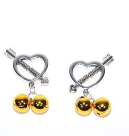 Touch of Fur Heart Shaped Nipple Clamp Gold Bell