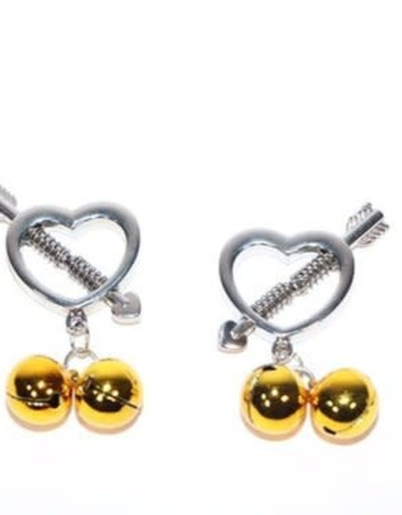 Touch of Fur Heart Shaped Nipple Clamp Gold Bell