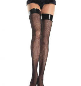 Leg Avenue Fishnet Stocking W/Vinyl Top O/S BLACK