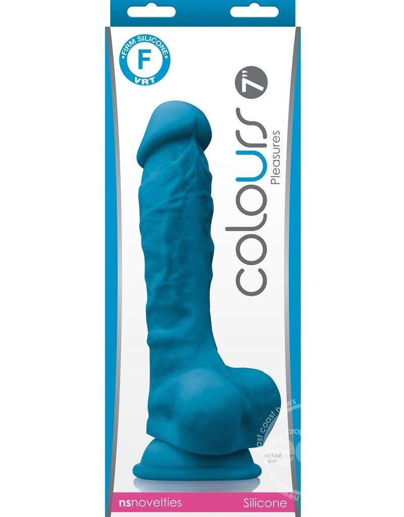 NSN Colours Pleasures 7in Silicone Suction Cup Dildo With Balls - Blue