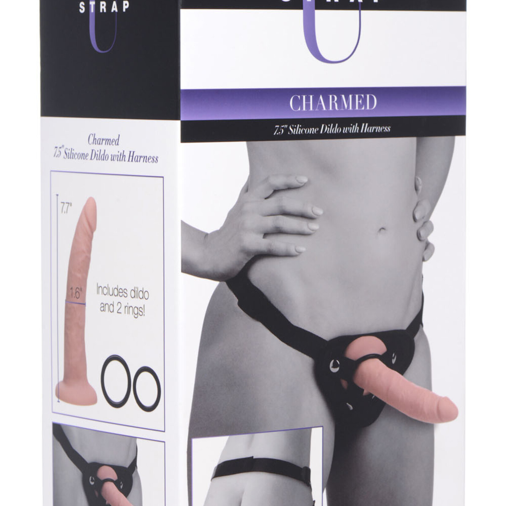 XR Brands Strap U Charmed 7.5 Inch Silicone Dildo With Harness