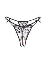 Everest Trading BLACK NET FABRIC OPEN CROTCH G-STRING WITH HANGING HEART JEWELRY - OS