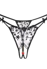 Everest Trading BLACK NET FABRIC OPEN CROTCH G-STRING WITH HANGING HEART JEWELRY - OS
