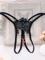 Everest Trading BLACK COLOR OPEN CROTCH G - STRING WITH RED HEART JEWEL - OS