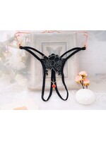 Everest Trading BLACK COLOR OPEN CROTCH G - STRING WITH RED HEART JEWEL - OS