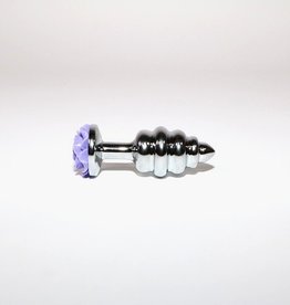 Touch of Fur Mini Ribbed Stainless Steel Plug With Lavender Colored Rose