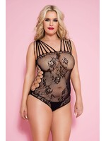 Music Legs Plus size lace with side net teddy - OS