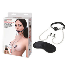 Lux Fetish Breathable Ball Gag With Nipple Clamp Chain