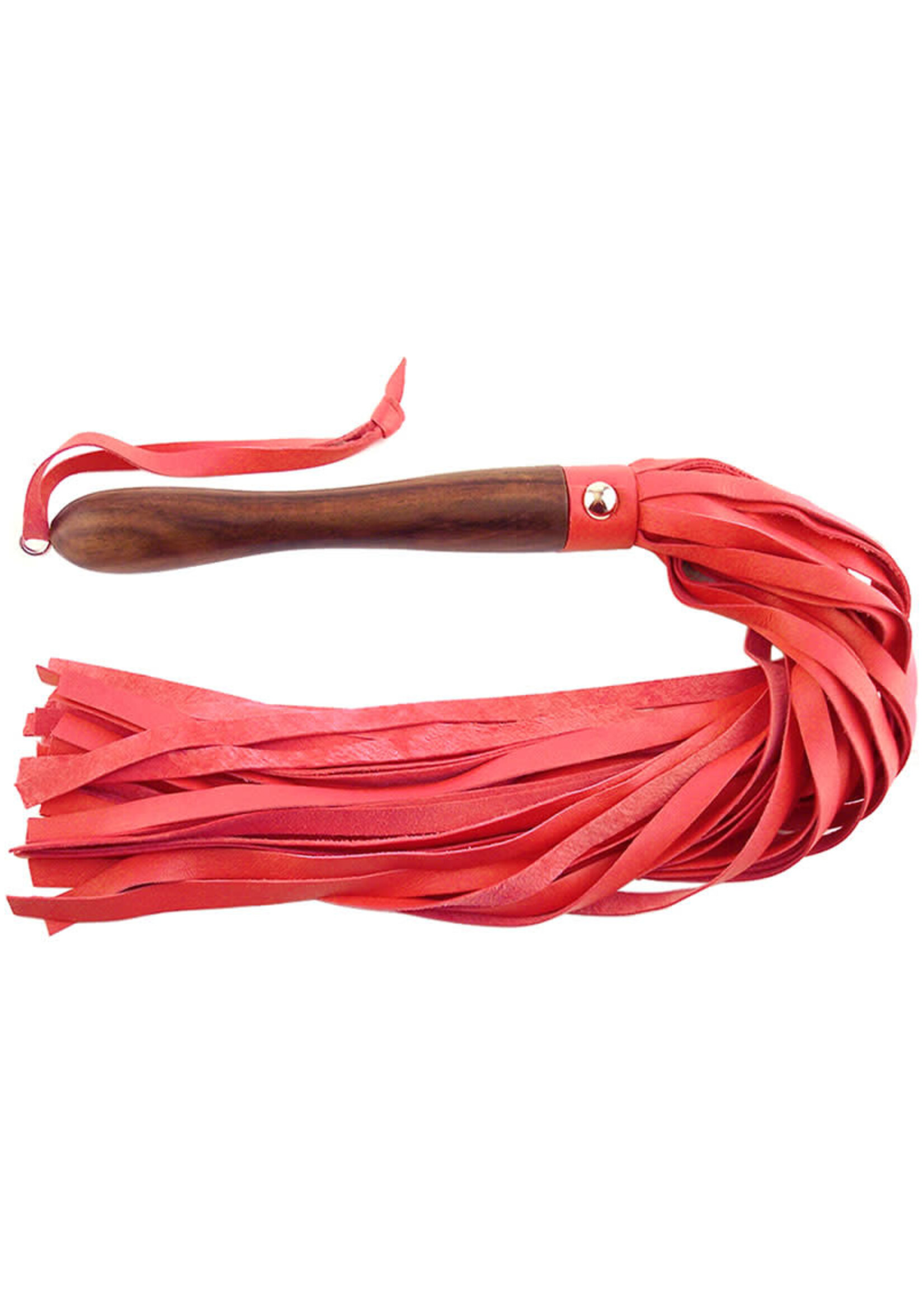 Rogue Garmets Rouge Wooden Handle Leather Flogger - Red