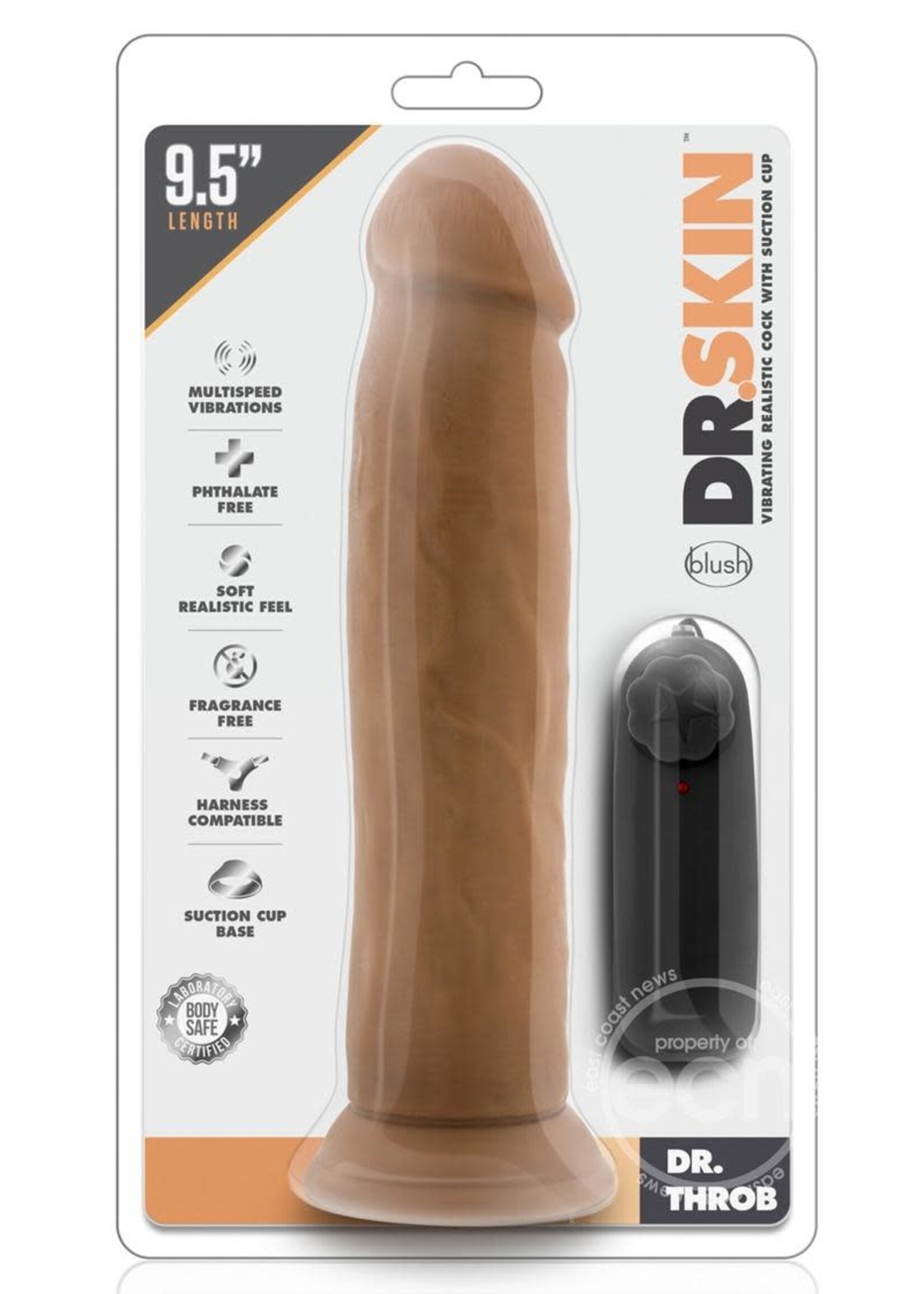 Blush Novelties Dr. Skin - Dr. Throb - 9.5 Inch Vibrating Realistic Cock With Suction Cup - Mocha