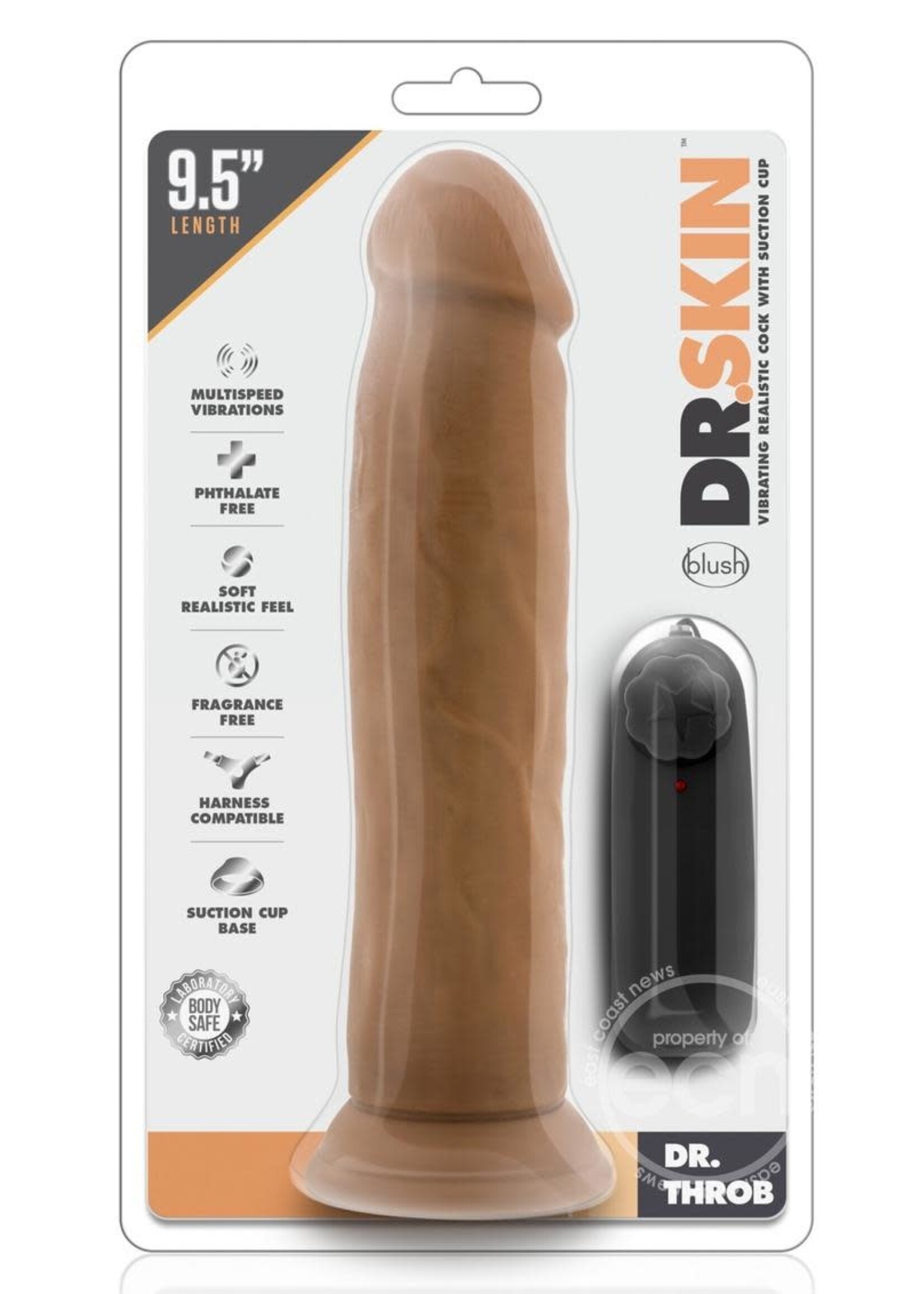 Blush Novelties Dr. Skin - Dr. Throb - 9.5 Inch Vibrating Realistic Cock With Suction Cup - Mocha